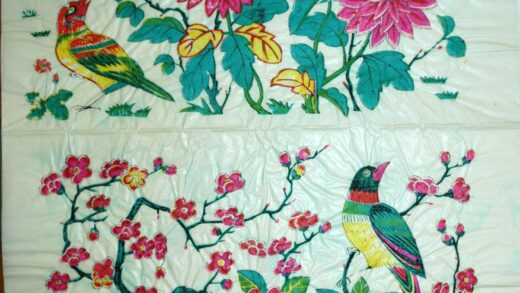 楊家埠 秋　冬　、四季花鳥図之三、四 梅花 菊花 芙蓉 カササギ 黄雀 棗 山カナリア ヒワ.jpg